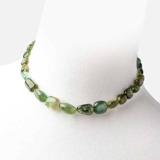 Green Tourmaline Plain Nugget Necklace with a 14kt Gold Clasp AAA