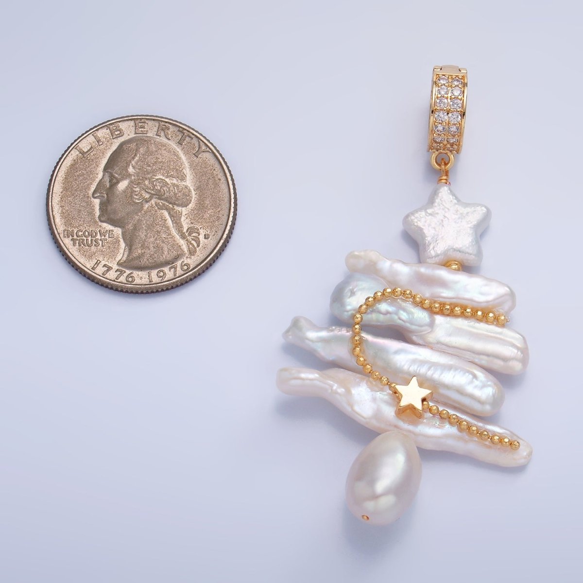 Handmade White Pearl Christmas Tree Necklace Charm Star Pendant P1937