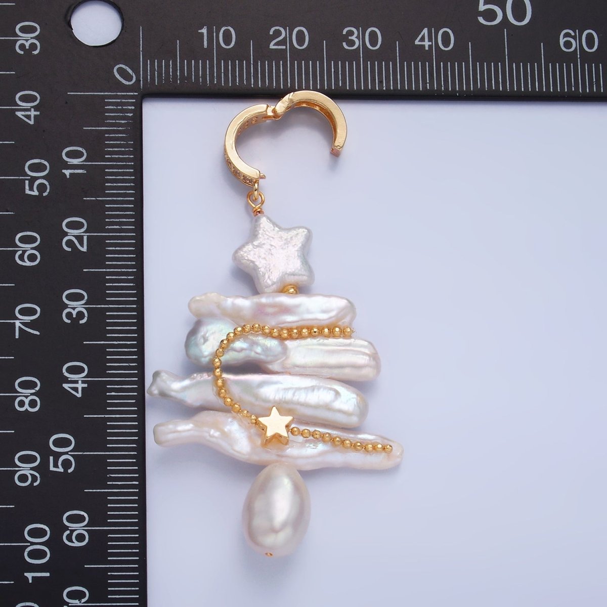 Handmade White Pearl Christmas Tree Necklace Charm Star Pendant P1937