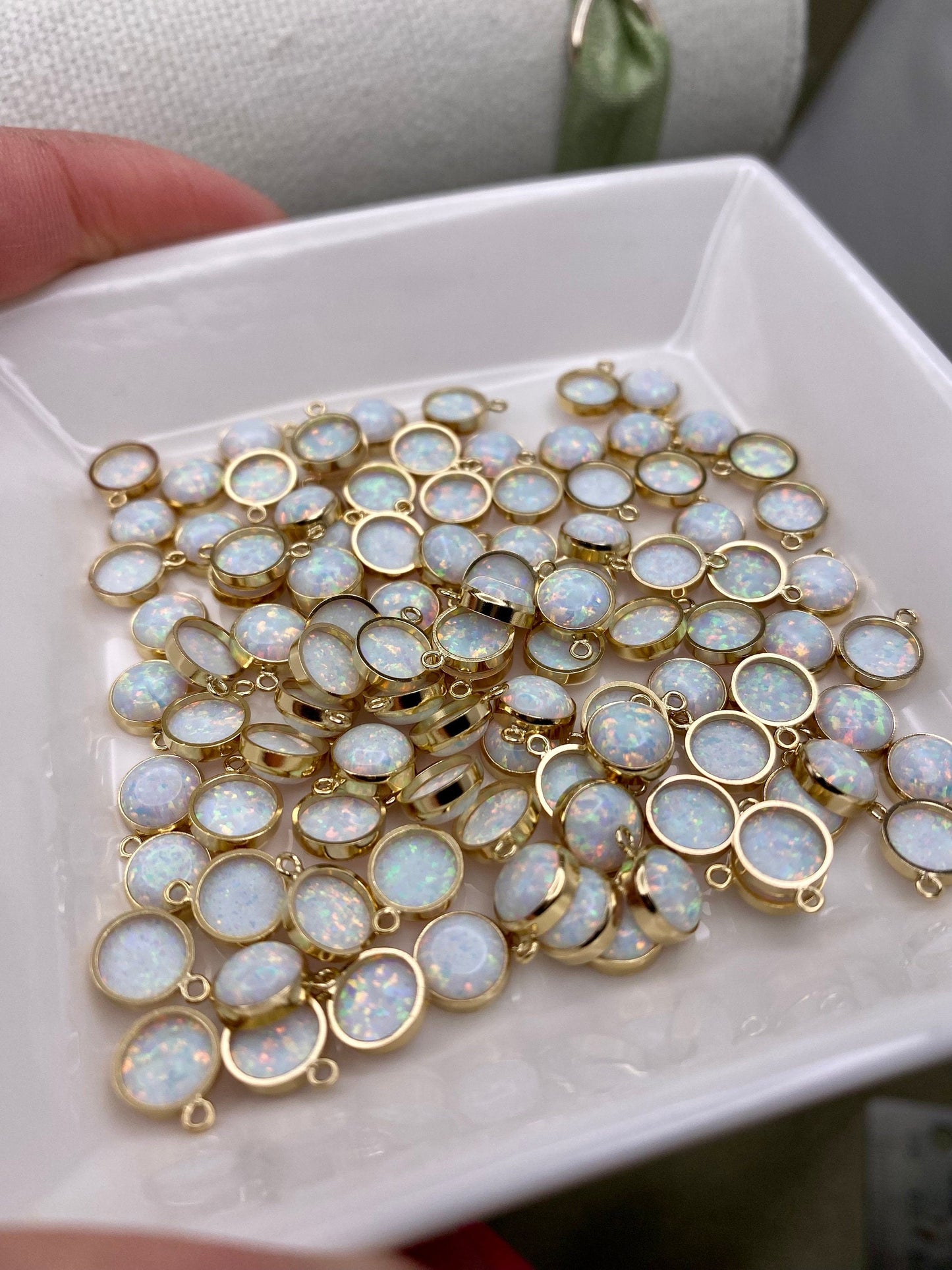 White Opal Charm 6mm - 2 Pack - B25