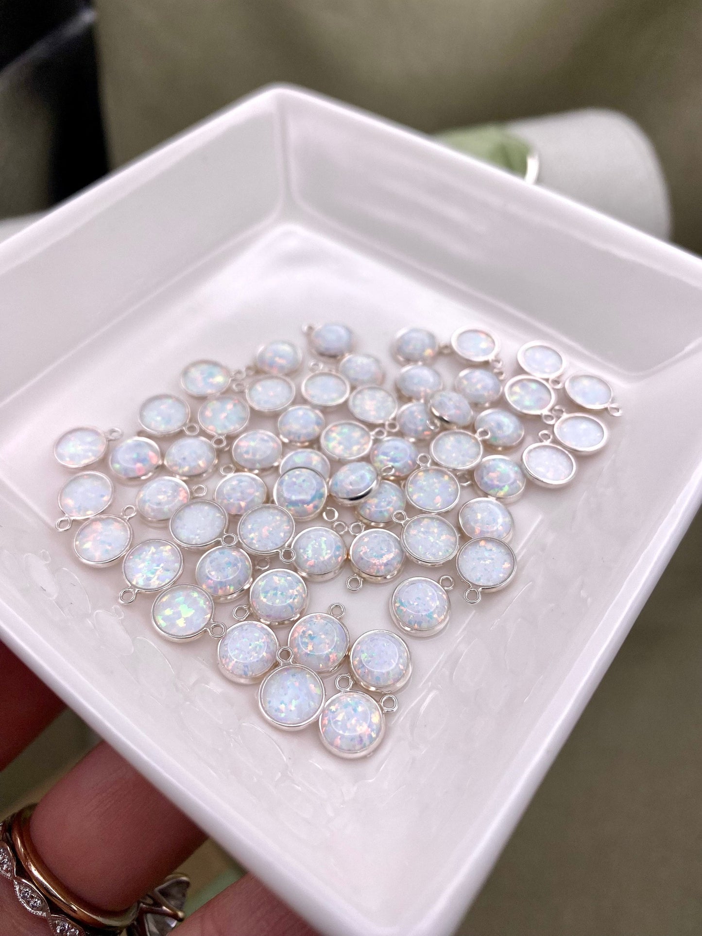 White Opal Charm 6mm - 2 Pack - B25