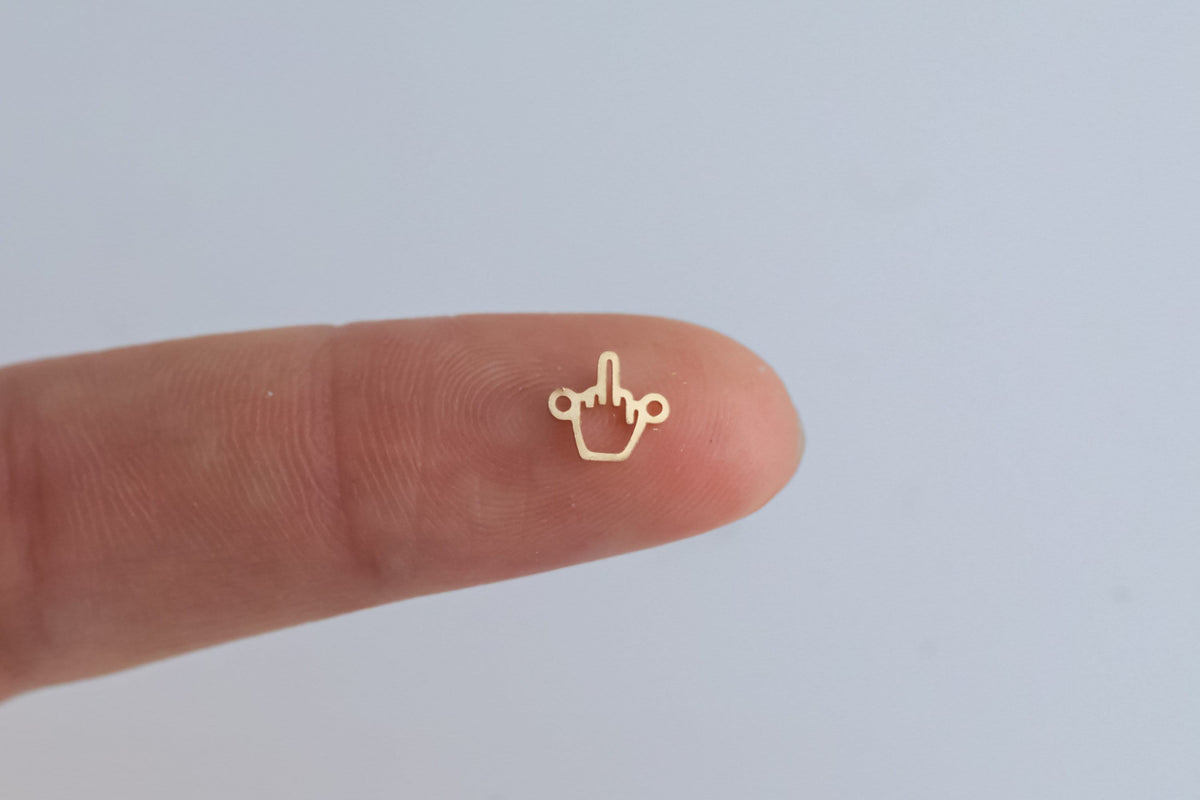 gold filled Fuck Middle Finger - sterling silver or gold filled- permanent jewelry word connectors- charm, pendant