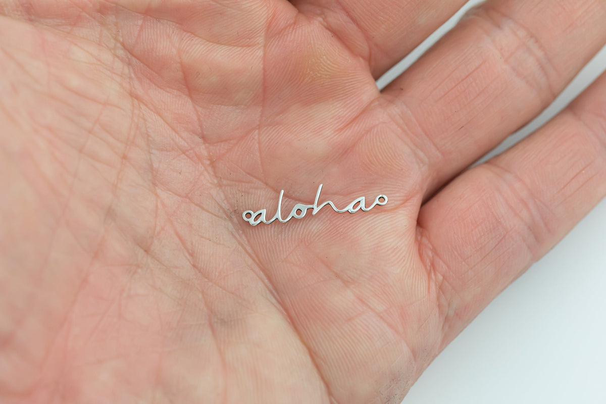 gold filled aloha connector - sterling silver - permanent jewelry word connectors - supply, bulk, wholesale Hawaii
