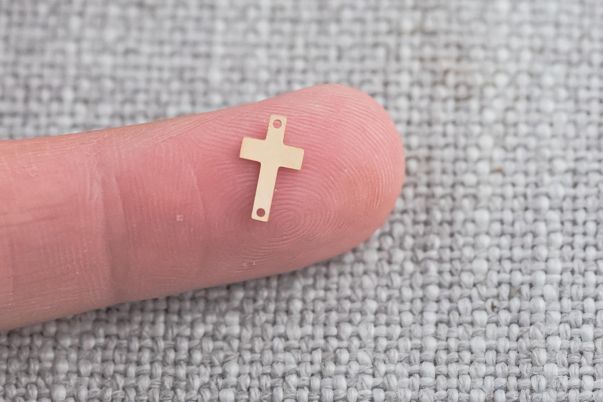 2pcs Cross Connectors - 14Kt Gold Filled or Sterling Cross Connectors Religious Link Bracelet or Necklace Permanent Jewelry