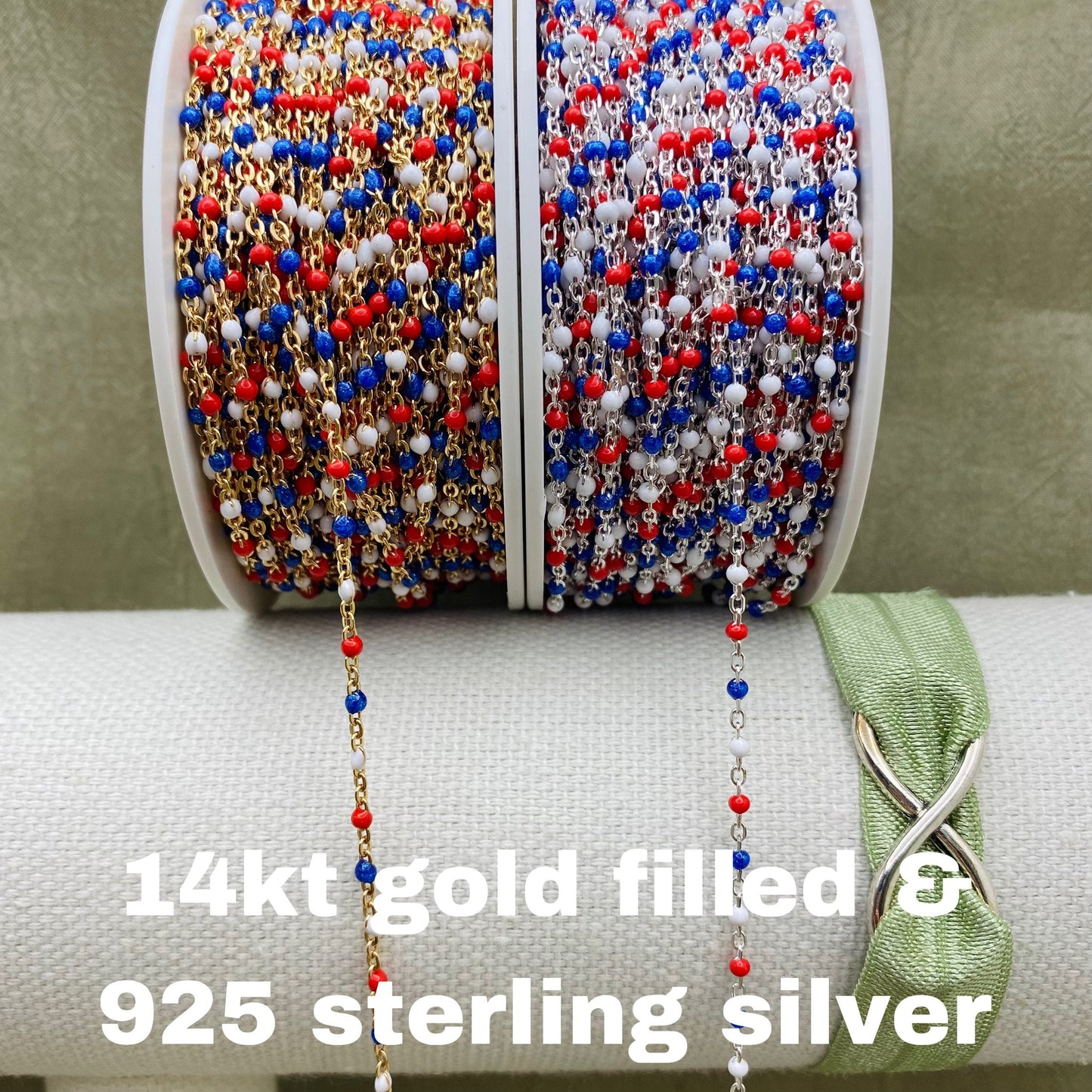 Red White Blue USA Enamel Chain - Dot Cable - E9