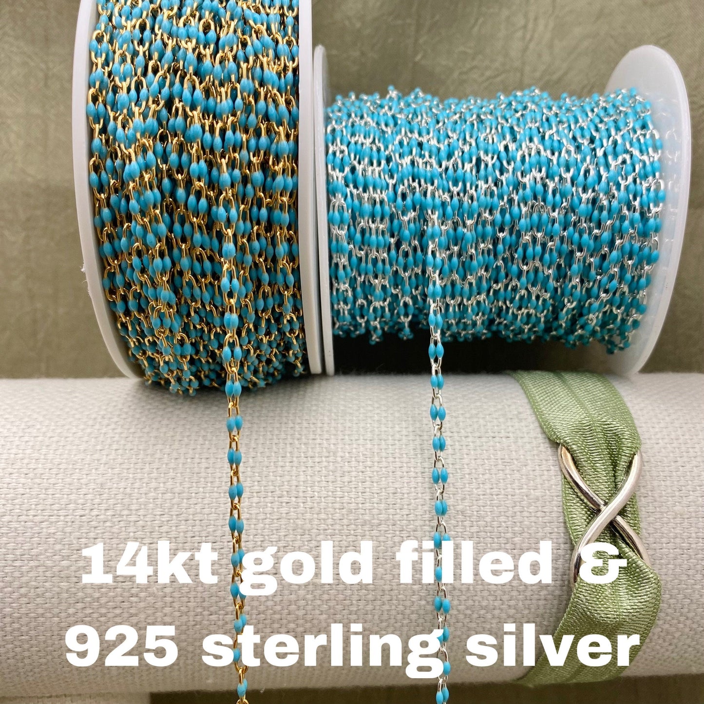 Turquoise Blue Enamel Chain - Twin Paperclip - E12