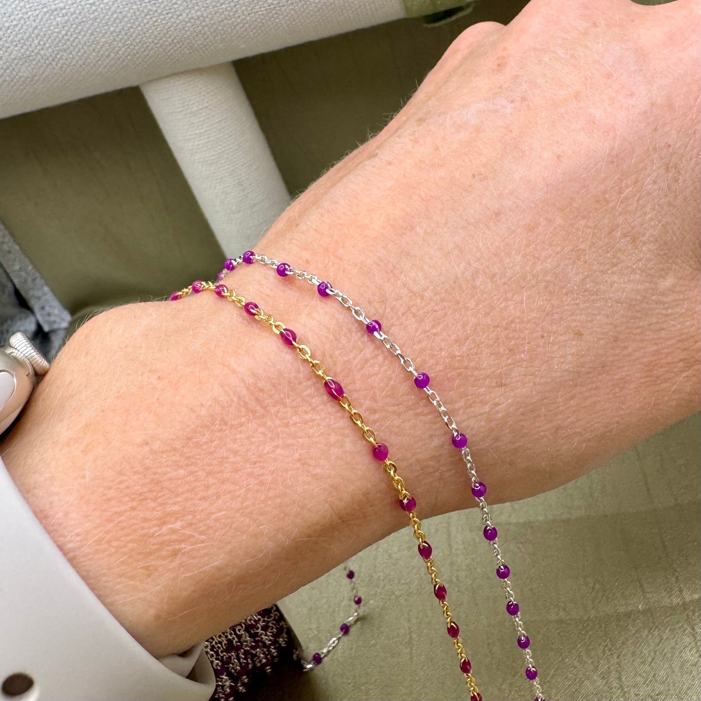 Fuchsia Purple Enamel Chain - Dot Cable - E5