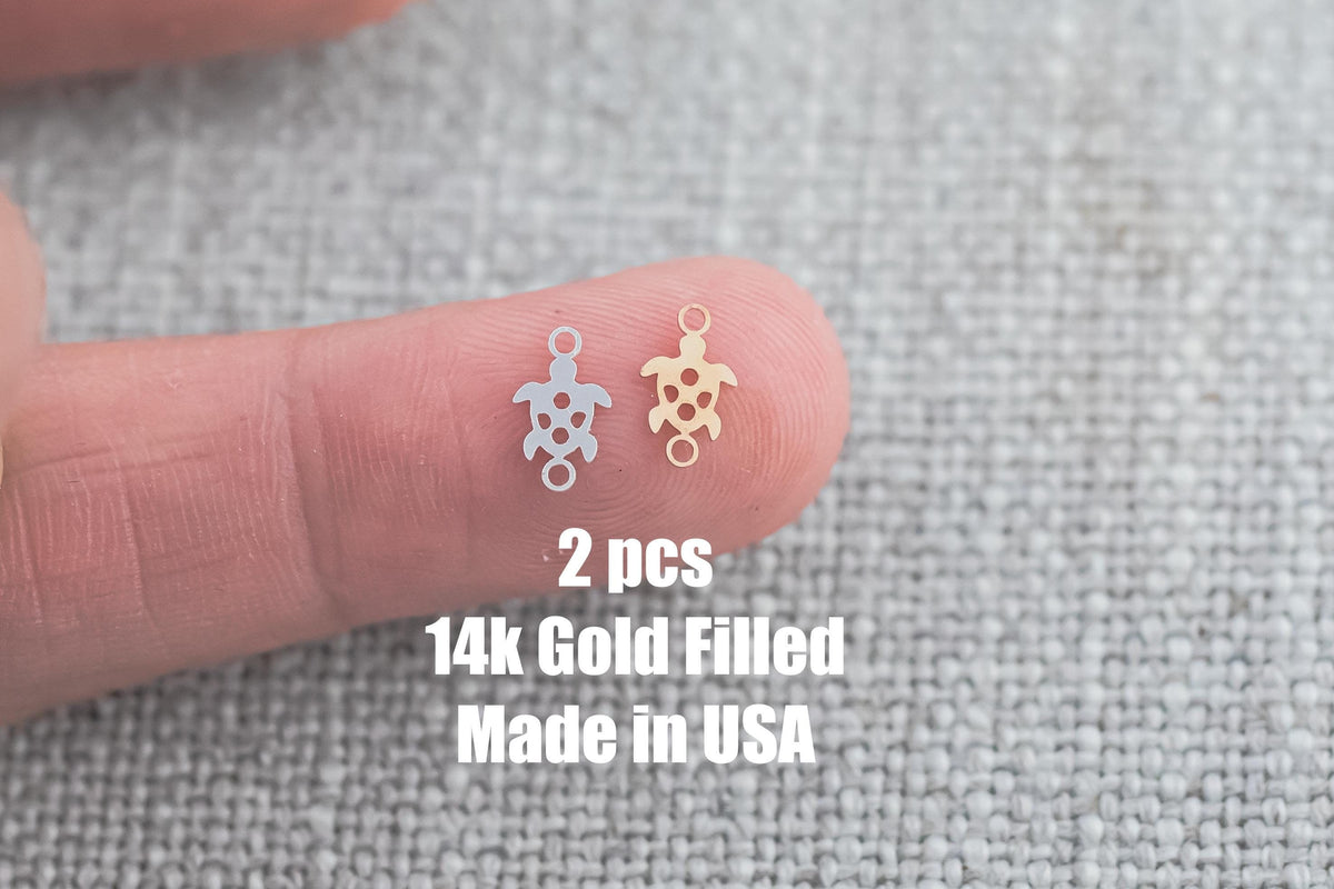 Turtle Tortoise Connector 14k Gold Filled Permanent Jewelry Connectors 14kt Gold Filled Sterling Silver Made in USA