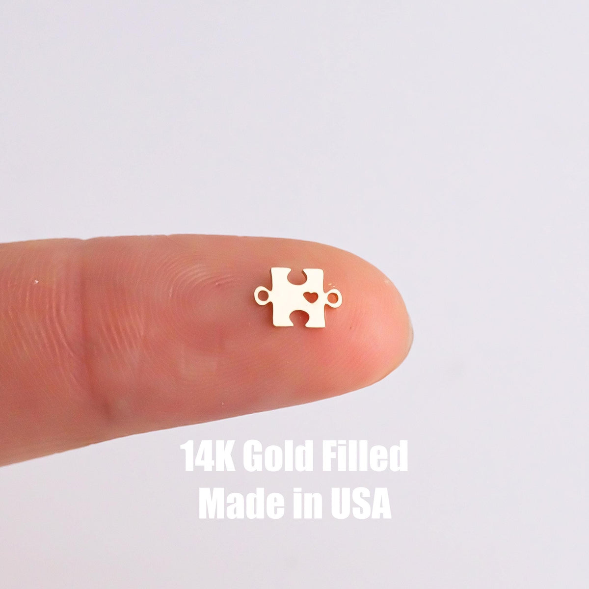 Set of 2 Gold Filled Puzzle Autism connector - sterling silver 14k gold filled permanent jewelry word connectors charm, pendant, 4mm tall