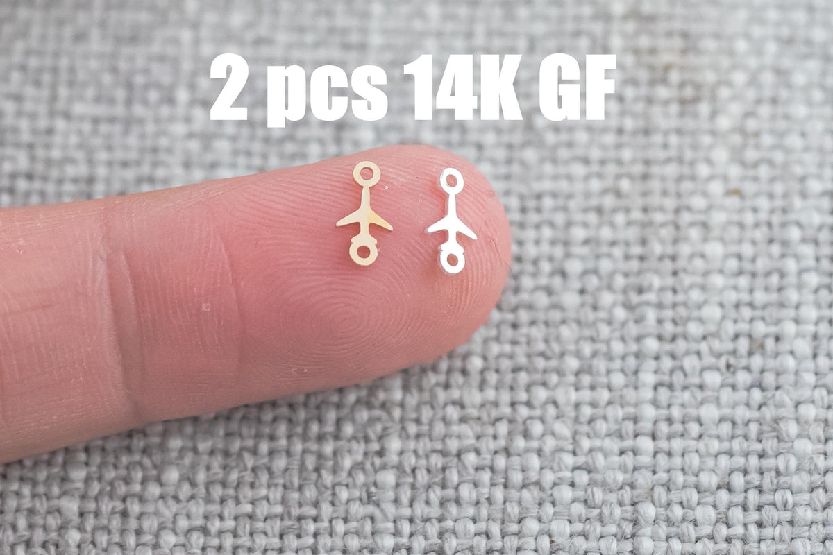 Set of 2x Airplane- Permanent Jewelry Connector 14kt Gold Filled Sterling Silver-Made from Scratch in USA