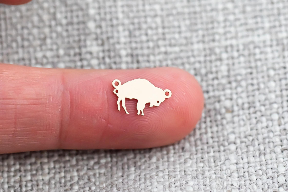 Buffalo Connector - 14Kt Gold Filled Sterling Silver - Animal Charms - Sports Connectors - Permanent Jewelry Supply