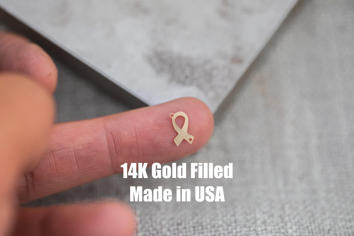 Gold Filled Cancer Ribbon Connector - 14K GF / Sterling Silver Awareness Ribbon Connectors Breast Cancer Bracelet Permanent Jewelry