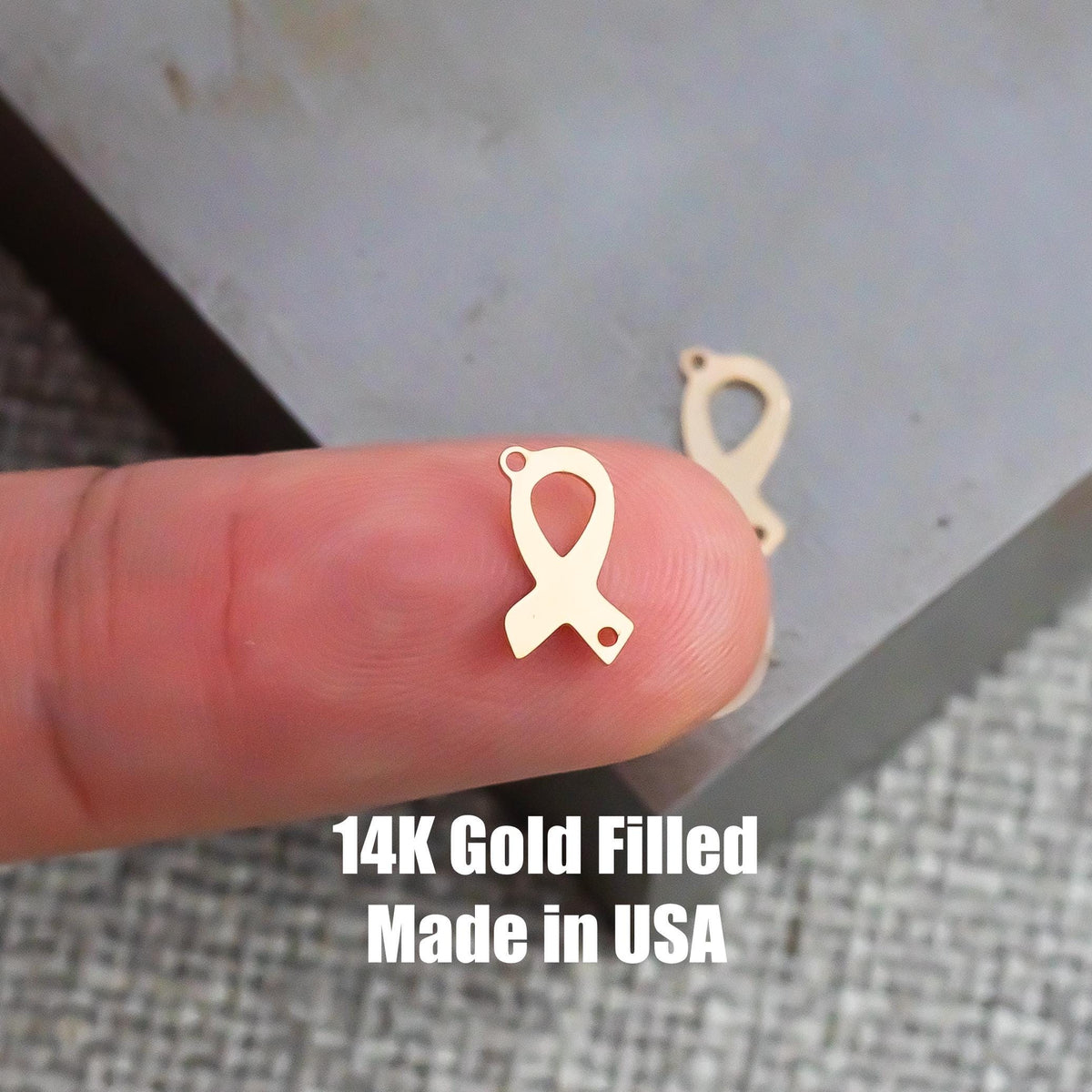 Gold Filled Cancer Ribbon Connector - 14K GF / Sterling Silver Awareness Ribbon Connectors Breast Cancer Bracelet Permanent Jewelry