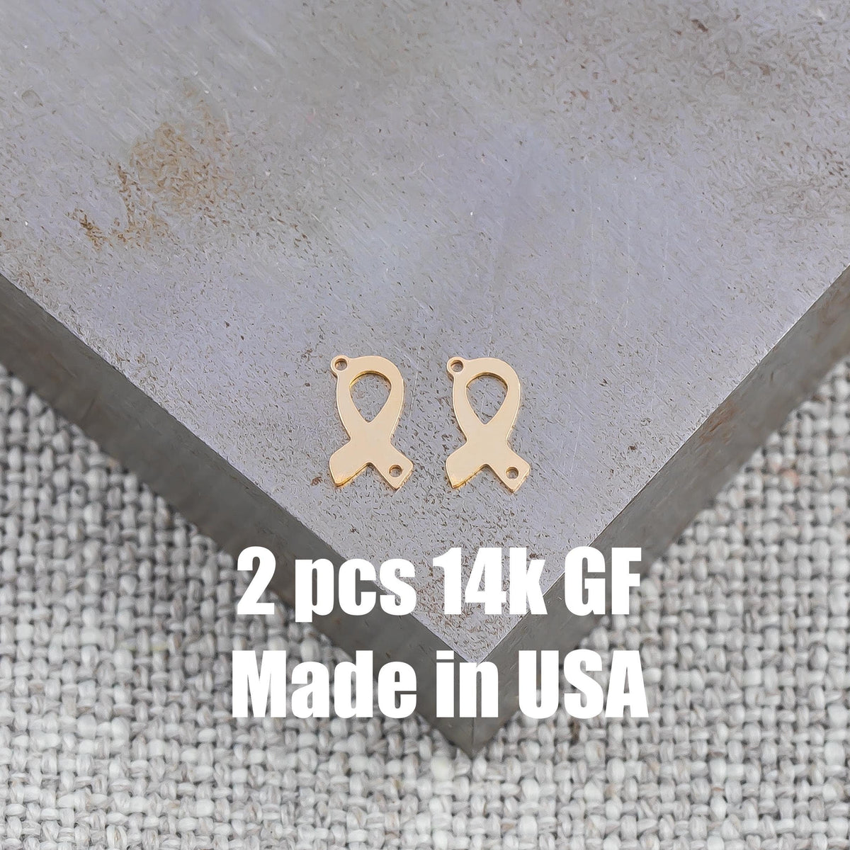 Gold Filled Cancer Ribbon Connector - 14K GF / Sterling Silver Awareness Ribbon Connectors Breast Cancer Bracelet Permanent Jewelry