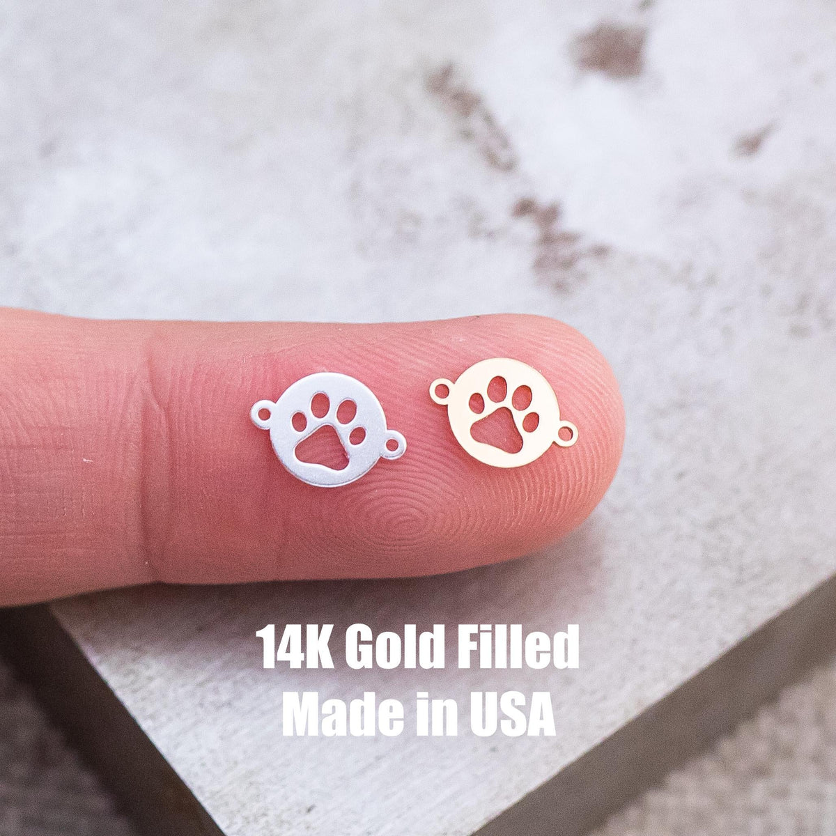 Set 2 x 14Kt Gold Filled or Sterling Silver Dog Paw Print Connectors - Dog Paw Link for Bracelet or Necklace - Permanent Jewelry Supply
