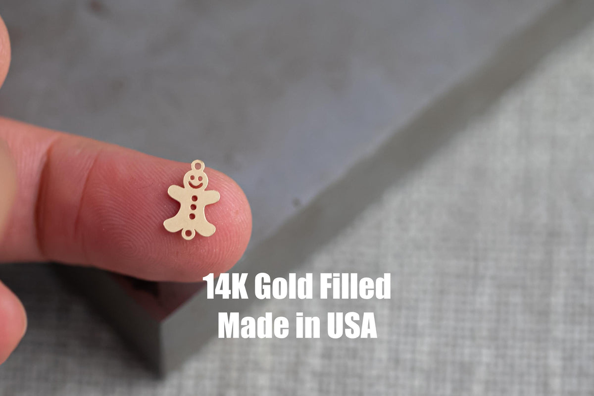 Gingerbread Man  Connectors - 14Kt Gold Filled or Sterling Connectors - For Permanent Jewelry Bracelet, Necklace, Permanent Jewelry Supply