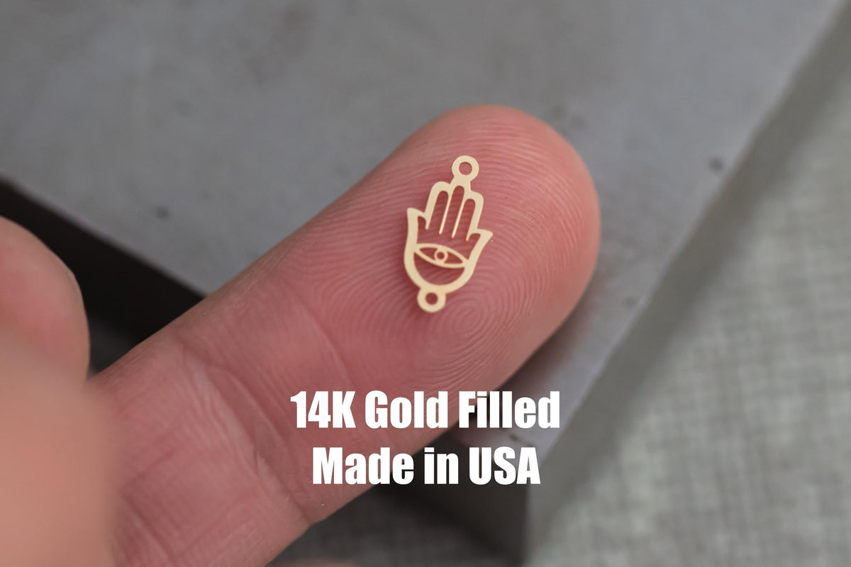 Evil Eye Hamsa Hand Connectors - 14Kt Gold Filled or Sterling Connectors - For Permanent Jewelry - Permanent Jewelry Supply
