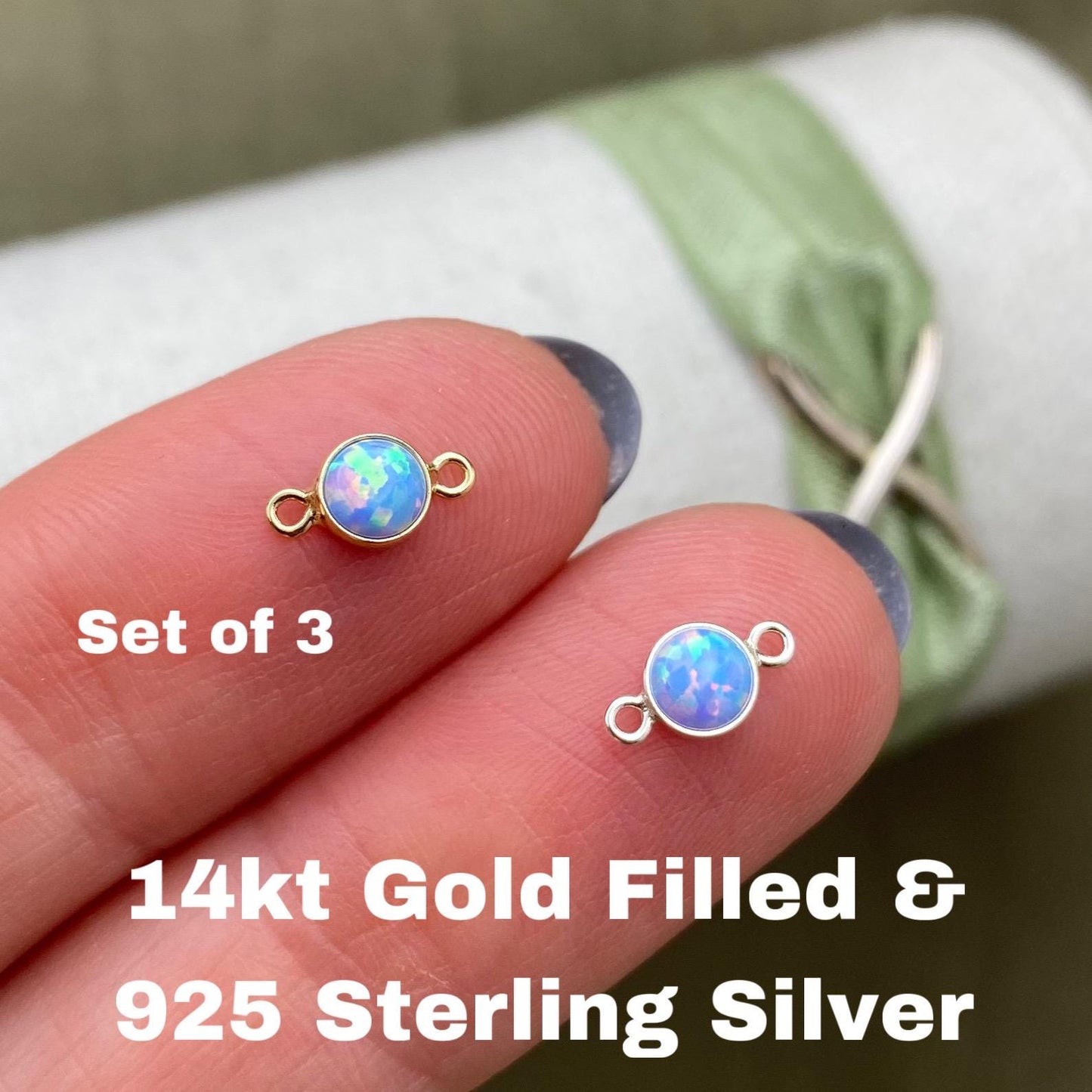Light Blue Opal Connectors 4mm - 3 Pack - B11