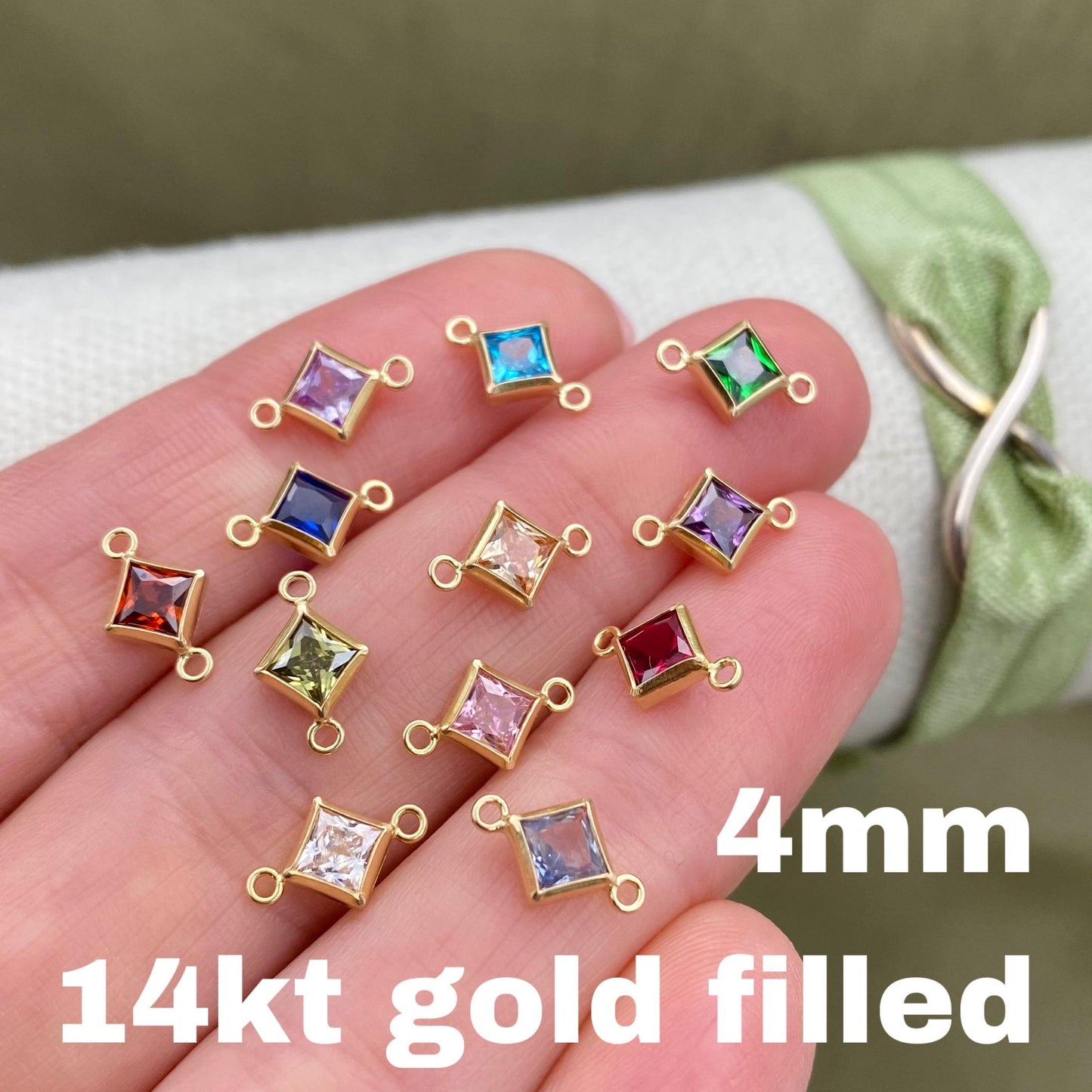 Luxe Diamond 4mm Birthstone Connectors - Gold Filled - 3 Pack/12 Pack - B33G - Luxe Colors