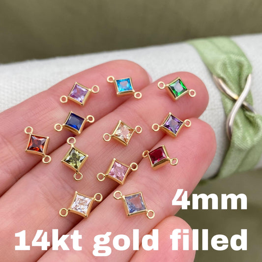 Luxe Diamond 4mm Birthstone Connectors - Gold Filled - 3 Pack/12 Pack - B33G - Luxe Colors