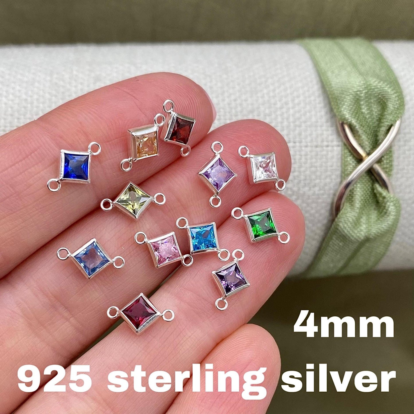 Luxe Diamond 4mm Birthstone Connectors - Sterling Silver - 3 Pack/12 Pack - B33S - Luxe Colors