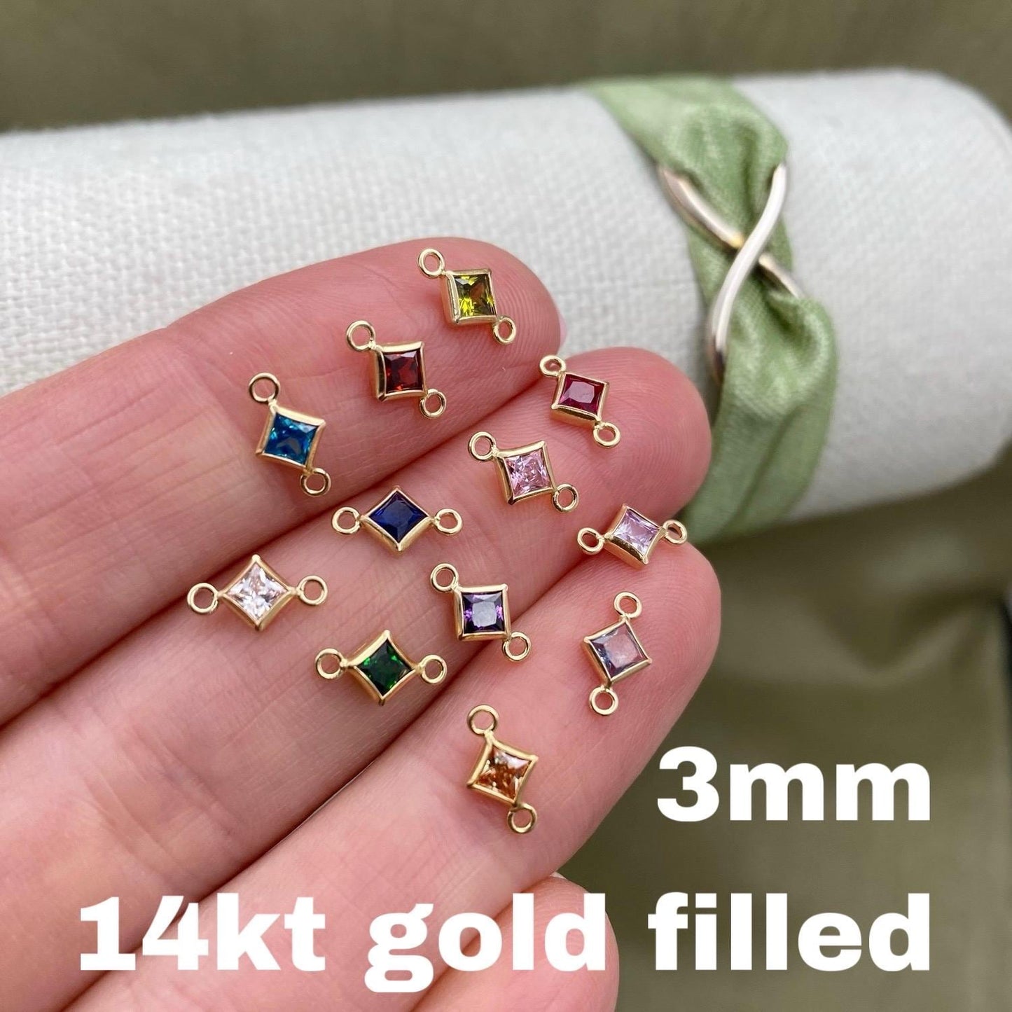Luxe Diamond 3mm Birthstone Connectors - Gold Filled - 3 Pack/12 Pack - B32G - Luxe Colors