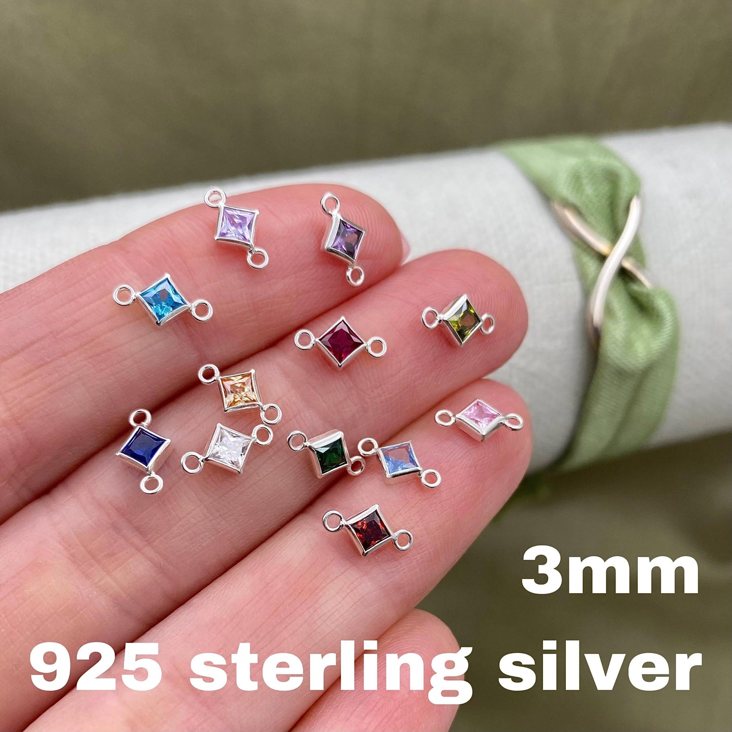 Luxe Diamond 3mm Birthstone Connectors - Sterling Silver - 3 Pack/12 Pack - B32S - Luxe Colors