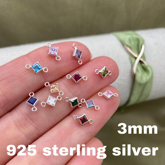 Luxe Diamond 3mm Birthstone Connectors - Sterling Silver - 3 Pack/12 Pack - B32S - Luxe Colors