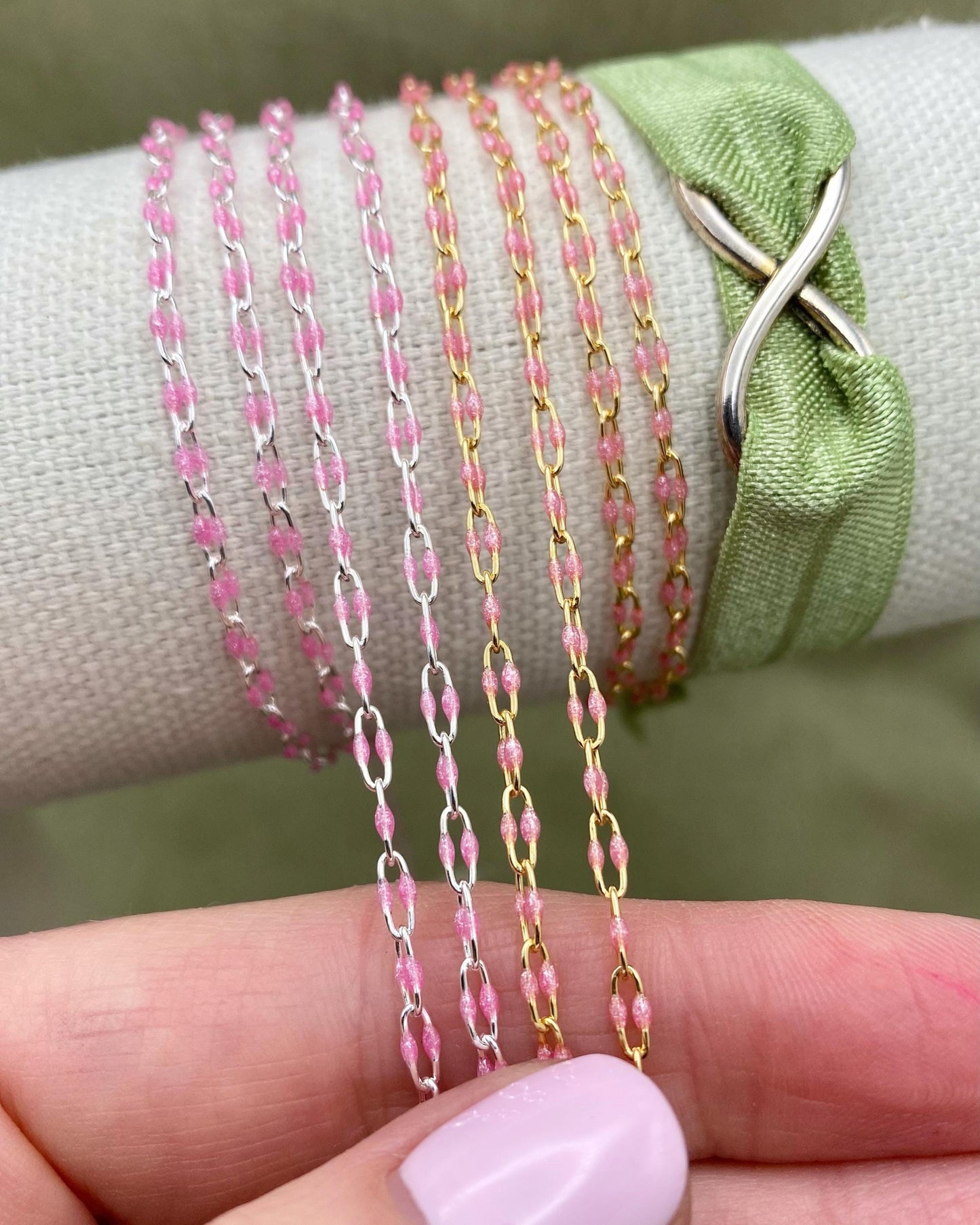 Glitter Pink Enamel Chain - Twin Paperclip - E13