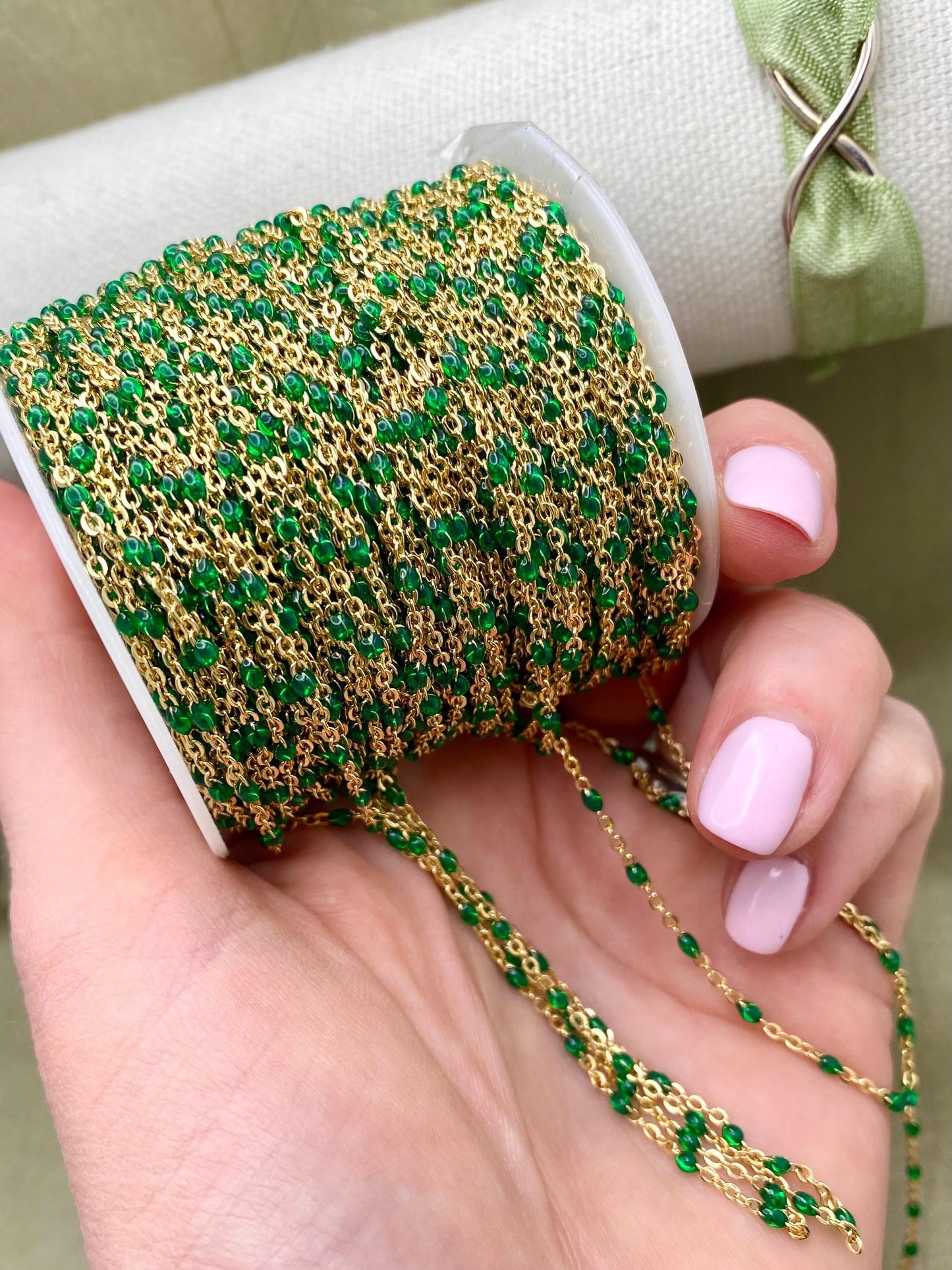 Emerald Green Enamel Chain - Dot Enamel E25