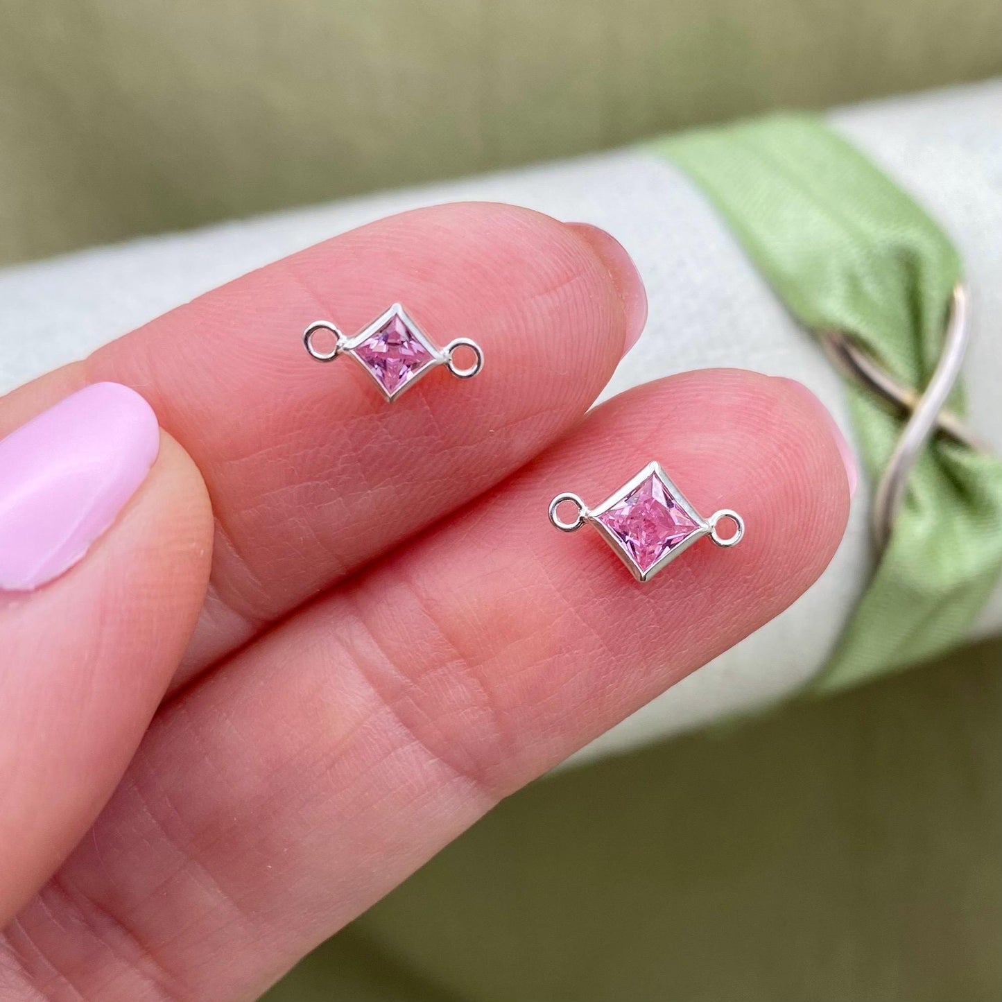 Luxe Diamond 4mm Birthstone Connectors - Sterling Silver - 3 Pack/12 Pack - B33S - Luxe Colors