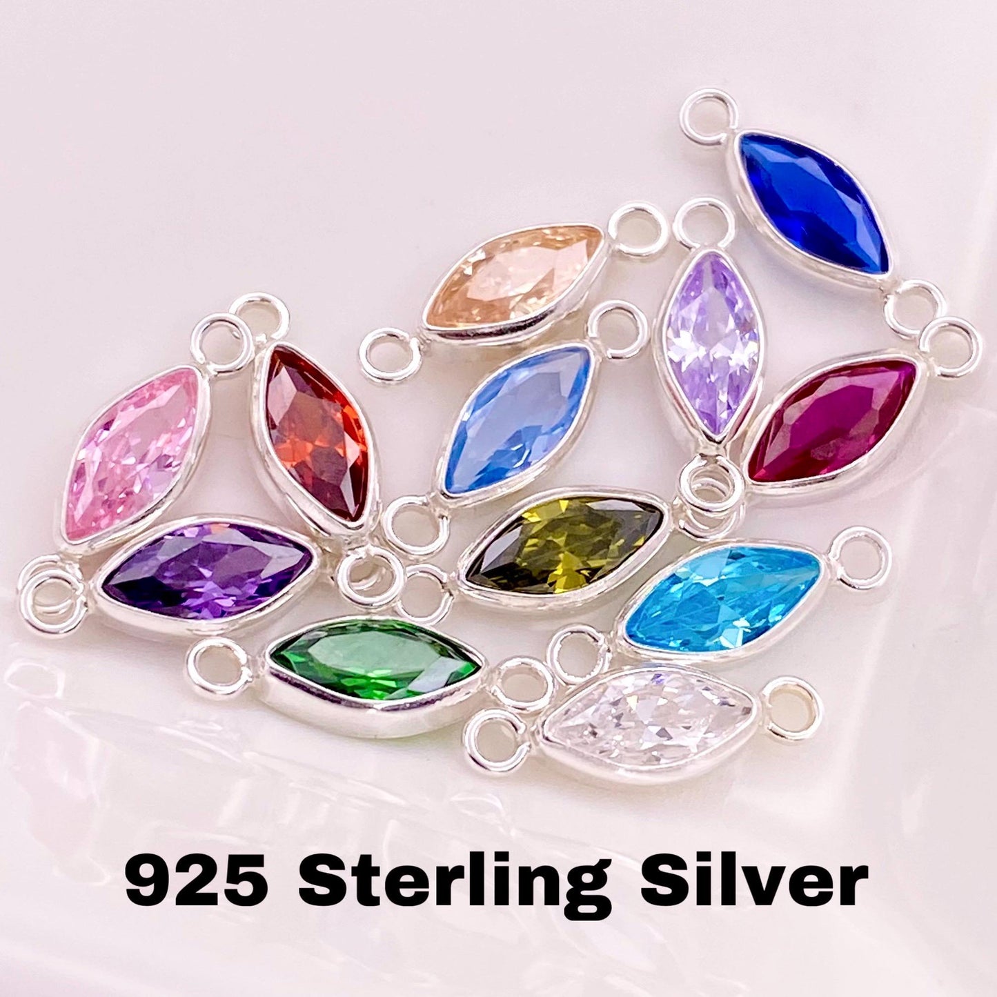 Luxe Marquise Birthstone Connectors - Sterling Silver - 3 Pack/12 Pack - B34S - Luxe Colors