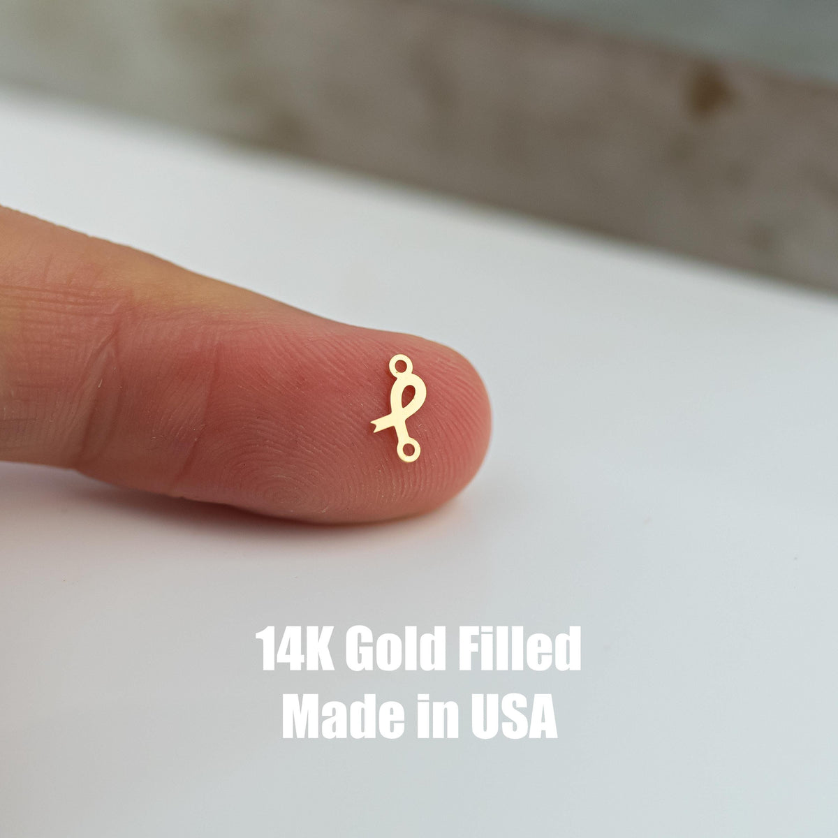 Tiny Cancer Ribbon Permanent Jewelry Connector or Charm- Intricate Detail - 14kt gold filled or Sterling Silver - Made in the USA