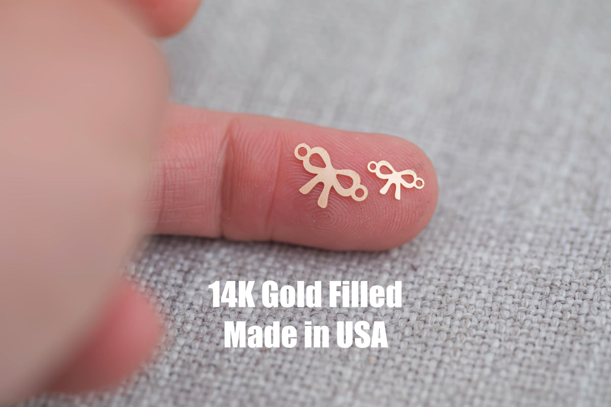Permanent Jewelry Bow Ribbon Connector 2 sizes- 14kt gold filled or Sterling Silver - Made in the USA - Custom
