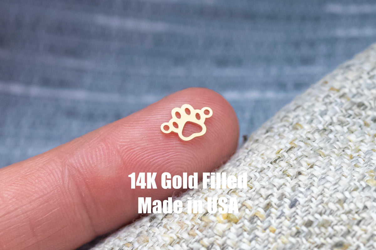2 pcs Dog Paw Connector 14K Gold Filled Sterling Silver Paw Print Connectors Dog Paw Link for Bracelet or Necklace Permanent Jewelry Supply