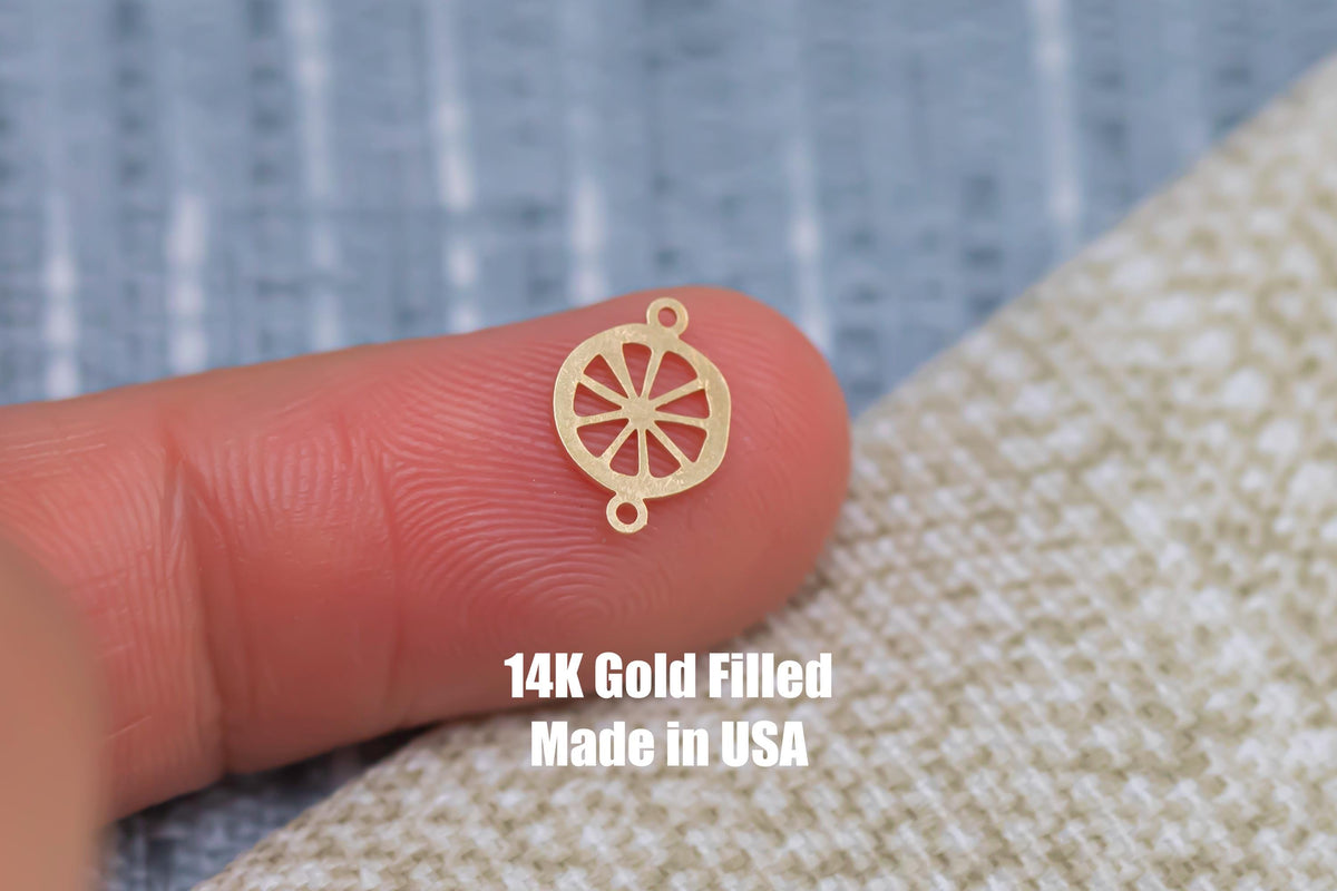 Lemon Slice Citrus Slice Permanent Jewelry Connector or Charm- Intricate Detail - 14kt gold filled or Sterling Silver - Made in the USA