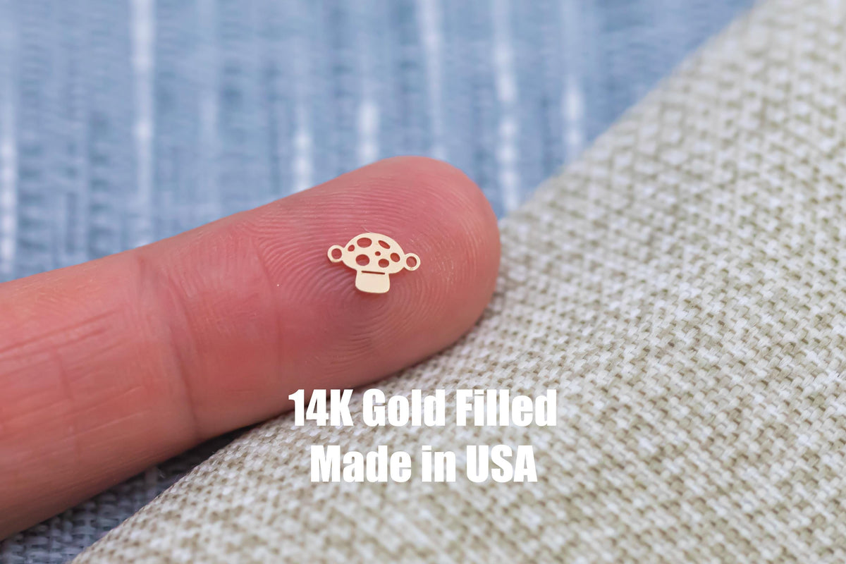 Mushroom Connector - 14Kt Gold Filled Sterling Silver - Mushroom Flower Connectors - Permanent Jewelry Supply