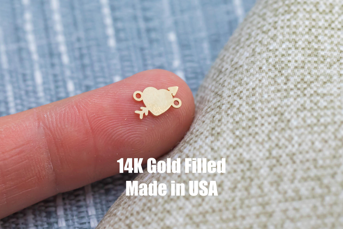 Arrow heart Jewelry Connector or Charm - Cherries Intricate Detail - 14kt gold filled or Sterling Silver - Made in the USA - Custom