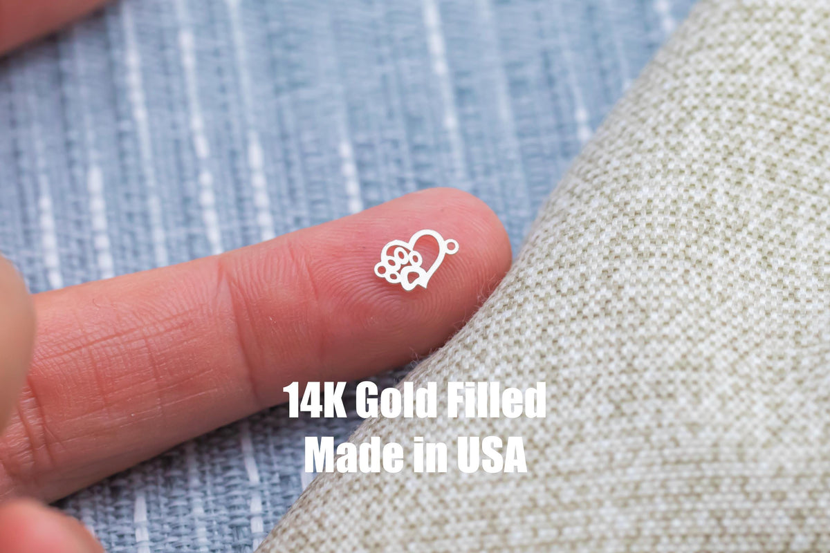 Heart Paw Design- Regular Size Connector or Charm - Intricate Detail - 14kt gold filled or Sterling Silver - Made in the USA - Custom