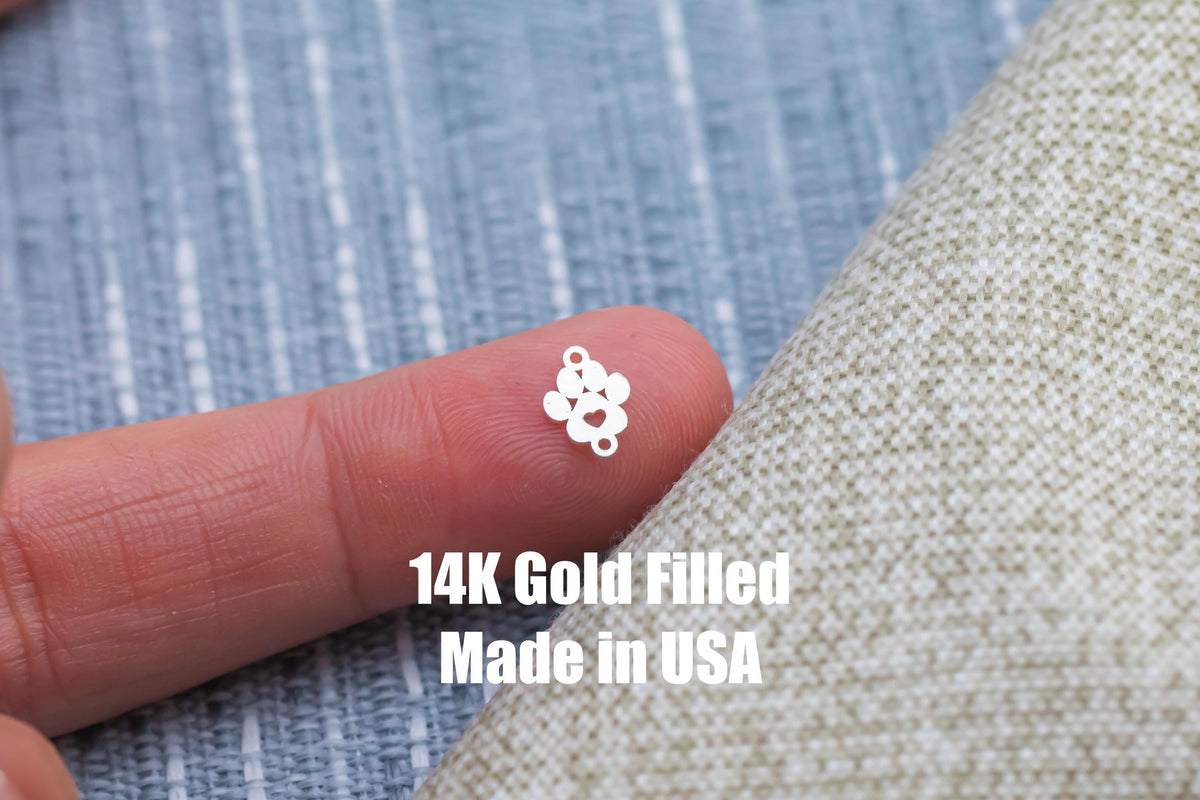 Paw Heart Imprint Design - Connector or Charm - Intricate Detail - 14kt gold filled or Sterling Silver - Made in the USA - Custom