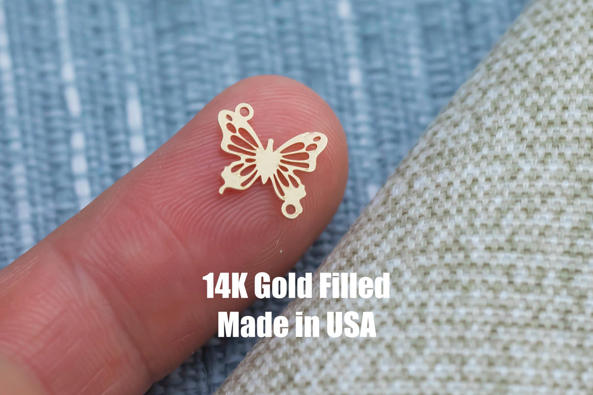 gold filled Butterfly Monarch - sterling silver or gold filled- permanent jewelry word connectors- charm, pendant,