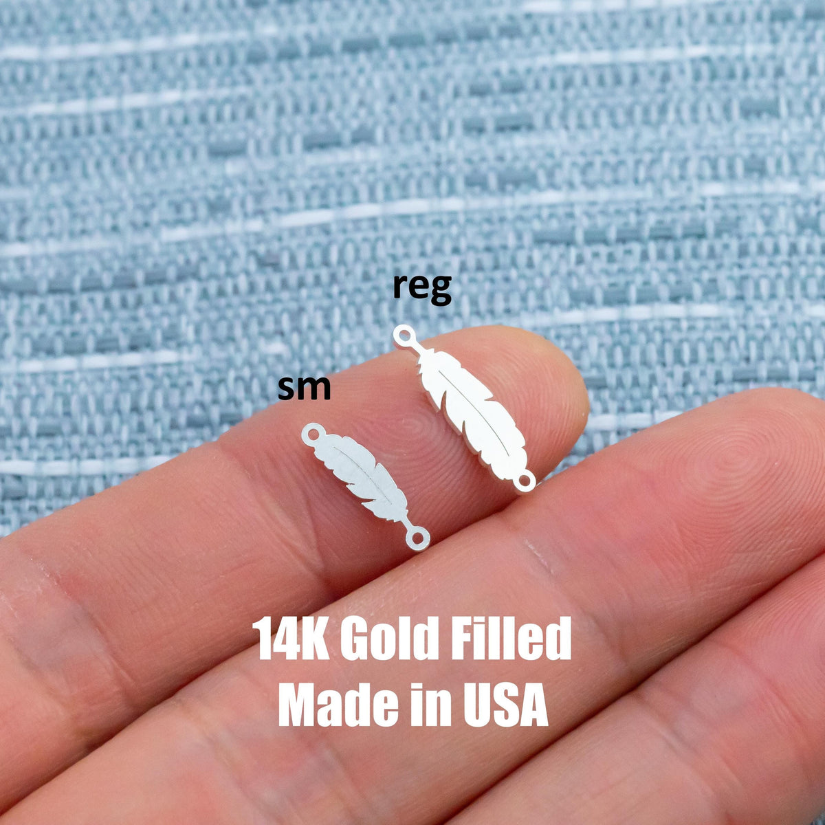 Feather Connector Permanent Jewelry Connector- Intricate Detail - 14kt gold filled or Sterling Silver - Made in the USA - Custom