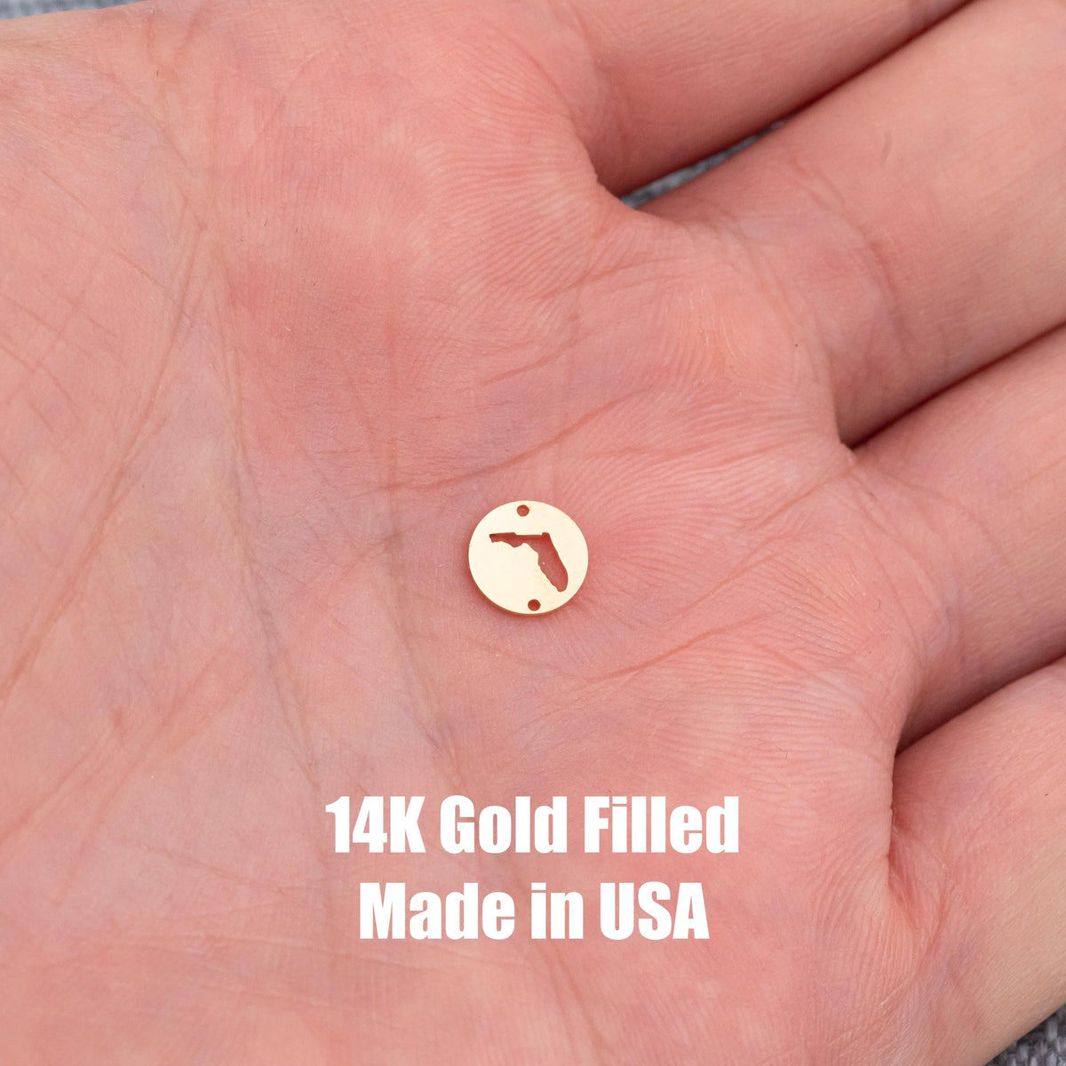 Florida Disc State - Connector - Intricate Detail - 14kt gold filled or Sterling Silver - Made in the USA - Custom