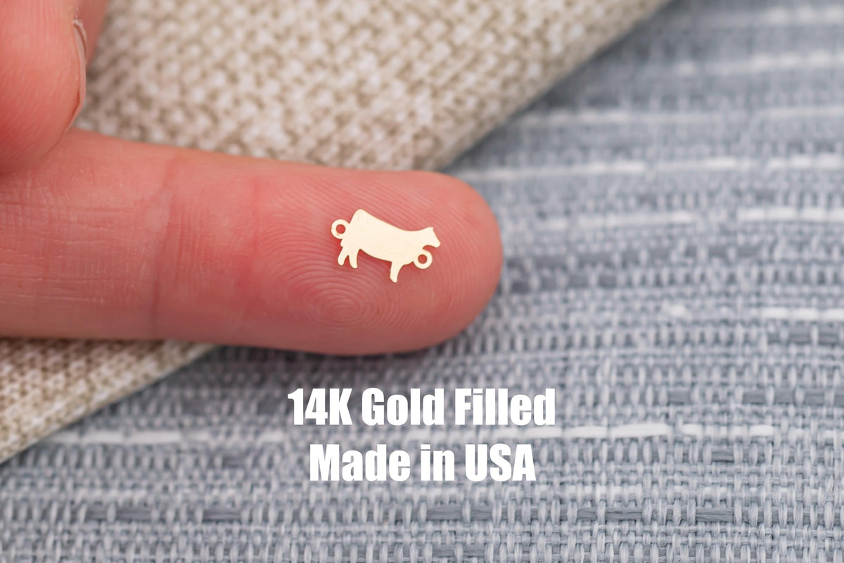 Cow Bovine Jewelry Connector or Charm - 14kt gold filled or Sterling Silver - Made in the USA - Custom