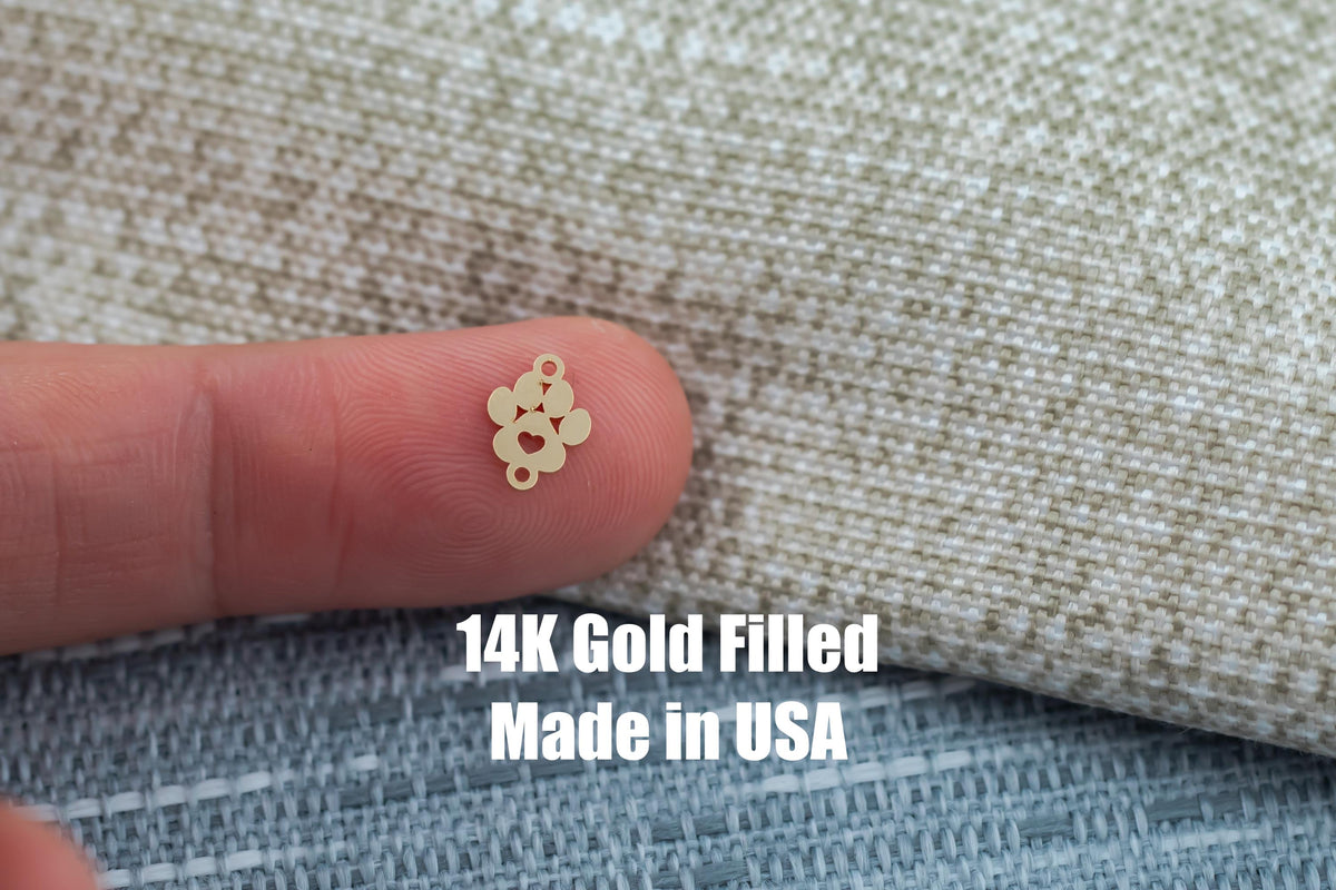 Dog Paw Heart Connetor for Permanent Jewelry Connectors 14kt gold filled or Sterling Silver - Made in the USA