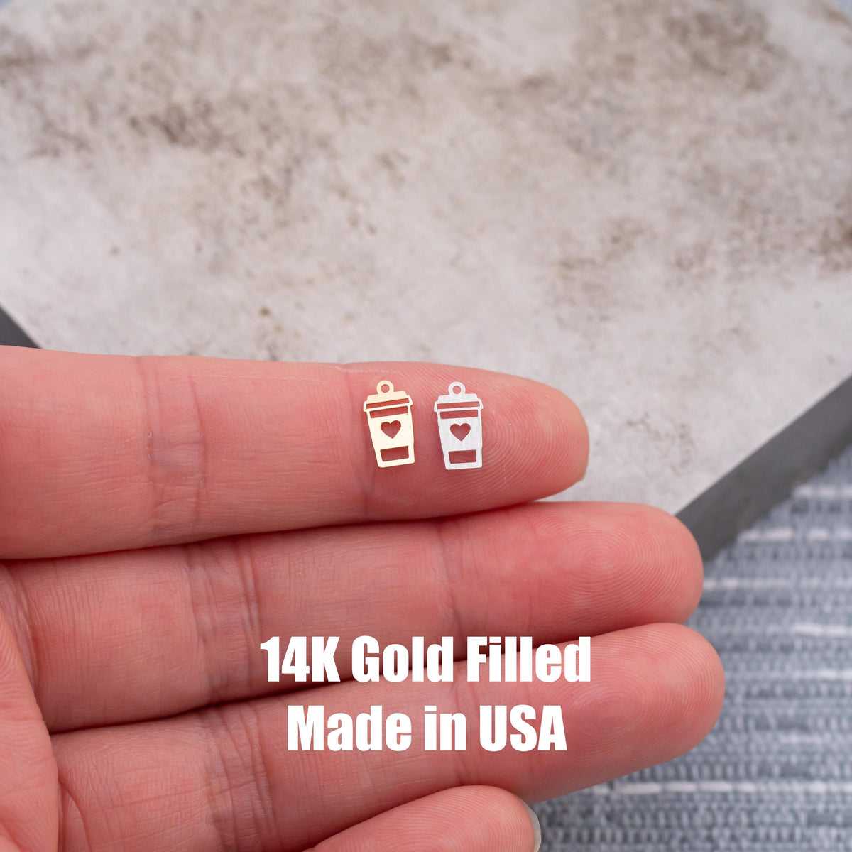 Love Heart Cappuccino Cup Coffee Cup Connector Permanent Jewelry Connectors Fall Themed - 14Kt Gold Filled Sterling Silver - PJ Supply