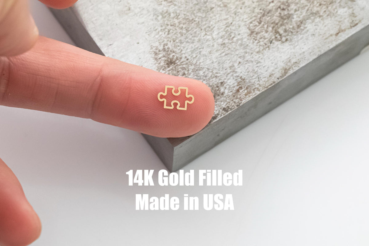 Gold Filled Puzzle Autism Outline connector - sterling silver 14k gold filled permanent jewelry word connectors charm, pendant