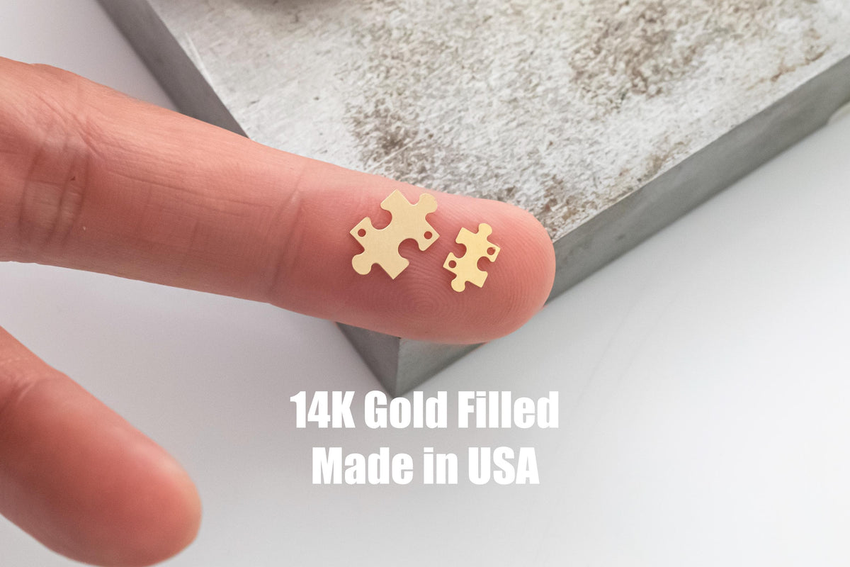 Gold Filled Puzzle Autism connector - sterling silver 14k gold filled permanent jewelry word connectors charm, pendant