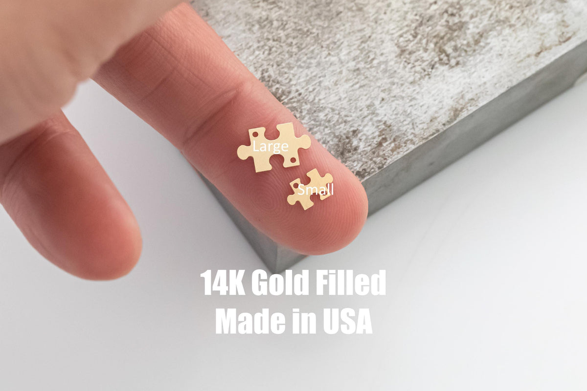 Gold Filled Puzzle Autism connector - sterling silver 14k gold filled permanent jewelry word connectors charm, pendant