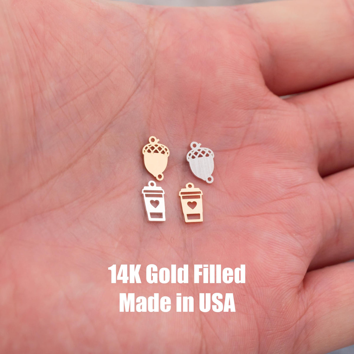 Love Heart Cappuccino Cup Coffee Cup Connector Permanent Jewelry Connectors Fall Themed - 14Kt Gold Filled Sterling Silver - PJ Supply